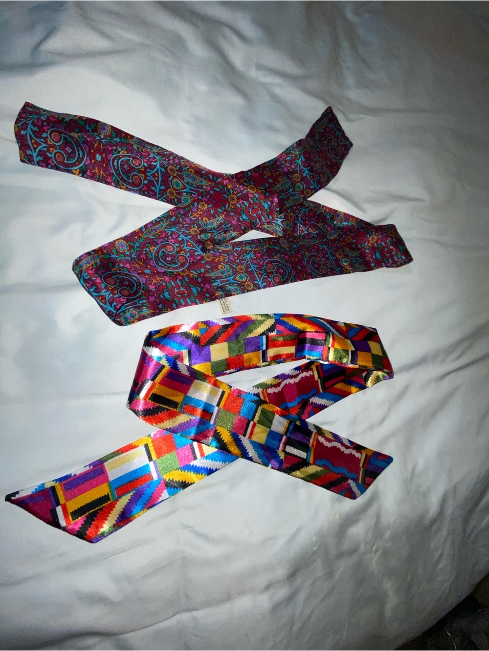 Colorful Patterned Silk Twilly Scarves - Set of 2